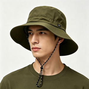 Sombrero de ala ancha para exteriores, color verde oliva, de secado rápido, ligero, con protección solar, correa ajustable para la barbilla, logotipo ACE personalizado, para camping - Product Image 1