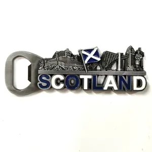 Factory custom zinc alloy metal engraved scotland souvenir bottle opener fridge magnet