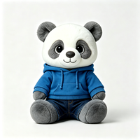 Peluche Panda Adorable avec Sweat à Capuche Bleu et Pantalon en Jean – Jouet en Peluche Super Doux, Compagnon et Souvenir