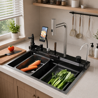 Évier de cuisine Handsons fait main, moderne, grand, à cuve unique, en acier inoxydable brossé 304, multifonctionnel, pour légumes, à poser sur comptoir