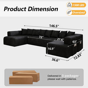 Free Shipping Modular Sectional Boneless Couch U-shaped for Living Room 146.4'' 6 Seat Convertible Cloud Compression - Product Image 3