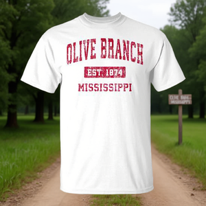 Olive Branch Mississippi Est 1874 T-shirt rouge vintage - Product Image 3