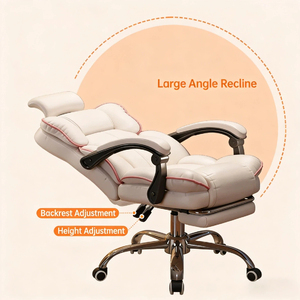 Leather Metal Frame E-Sports Office <strong>Study</strong> <strong>Chair</strong> Ergonomic Swivel Rolling Wheels Footrest Modern Simplicity Design for Home - Product Image 3
