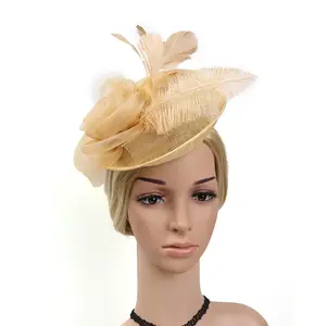 Sinamay tüy örgü çiçek Kentucky Derby Fascinator silindir şapka kadın kokteyl çay partisi şapkalar