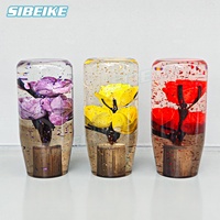 Grosir bunga mawar tombol Shift Manual akrilik bawah air bunga Glitter gigi Shift Knob 10CM
