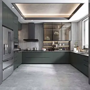Oppein Matte Grey Luxe Franse Zwarte Keuken Unit Smart Moderne Prijs Keukenkast En Oven