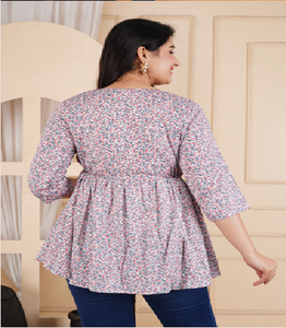 Blusa Casual de Manga 3/4 para Mujer, Tejida con Estampado Floral Asimétrico de Poliéster y Rayón, Suave, Ligera y Cómoda para Uso Diario - Product Image 2