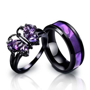 Hot Selling Trendy Wedding Waterproof Non-Tarnished 18K PVD Gold Stainless Steel Zircon Butterfly <b>Couple</b> <b>Ring</b> - Product Image 1
