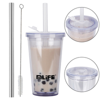 Gobelets à bulles en plastique de qualité supérieure pour jus froids, 16oz/24oz, personnalisables, réutilisables, écologiques et sûrs, avec pailles intégrées, vente en gros