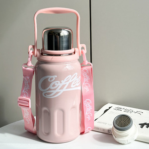 Gran taza aislada de acero inoxidable 316, botella de agua de 800ml, taza de cola de café de diamante portátil clásica para estudiantes, correa para el hombro - Product Image 6