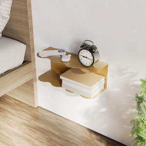 2 Tier Floating Metal <strong>Bedside</strong> <strong>Table</strong> with Storage <strong>Wall</strong> Mounted Nightstand Shelf for Bedroom - Product Image 5