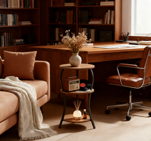 Small 3-Tier Rustic Brown Circular End <strong>Table</strong> <strong>Slim</strong> Waist Design Compact Tea Coffee <strong>Table</strong> for Living Room Bedroom for Small Spaces - Product Image 2