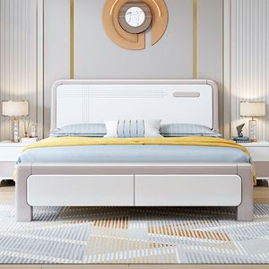 Modern Minimalist Solid Wood <b>Bed</b> 1.8M <b>Storage</b> Master Bedroom <b>White</b> Double <b>Bed</b> <b>With</b> Thickened <b>Frame</b> For Adults And Elderly - Product Image 3