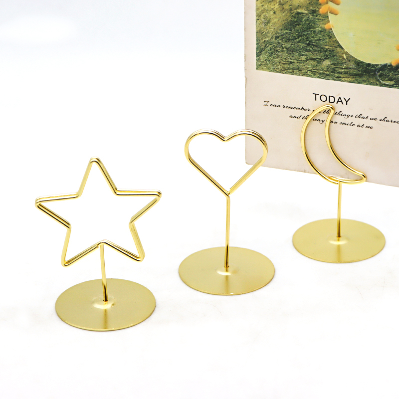 Gold Metal Memo Picture Clip Name Card Display Holder Creative Original Star Moon Shape Table Number Place Card Holder