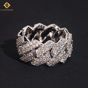 ZUANFA JEWELRY S925 <b>Two</b> Rows <b>Stone</b> Moissanite White Pave SettingRapper Luxury Unisex Party Jewelry Miami Cuban Man Band <b>Ring</b> - Product Image 1