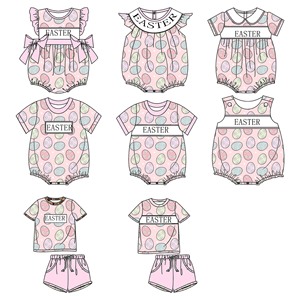 Vêtements pour enfants personnalisés Qingli OEM, vêtements pour bébés filles de haute qualité, smocks à bulles faits à la main, imprimé lapin et œufs de Pâques - Product Image 3