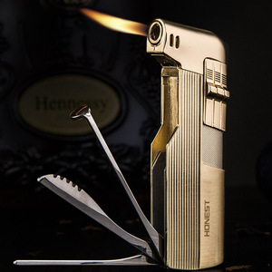 Encendedor de pipa multifuncional JOFI, dorado, reutilizable, con cuchillo raspador y varilla de presión para pipas de fumar - Product Image 1