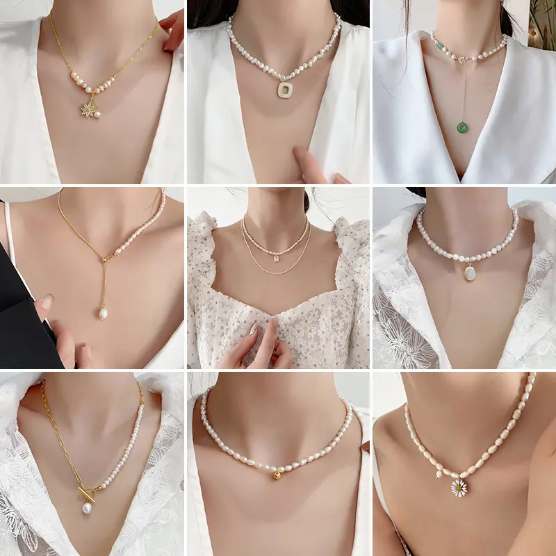 Wholesale Fashion Pearl Necklace Trendy Bead Colorful Freshwater Pearl Choker Necklace For Women Jewelry