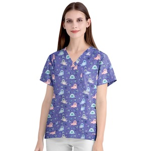 Uniforme de Enfermería Floral con Cuello en V para Hombre y Mujer, Ropa de Trabajo de Algodón, Uniforme de Hospital de Manga Corta, Multicolor - Product Image 3