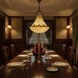 Lámpara Colgante de Vidrio Tiffany de 32 Pulgadas, Hecha a Mano, con Lámina de Cobre, Bombilla de Filamento E27, Luz Blanca Cálida, Elegante, para Villa - Product Image 1