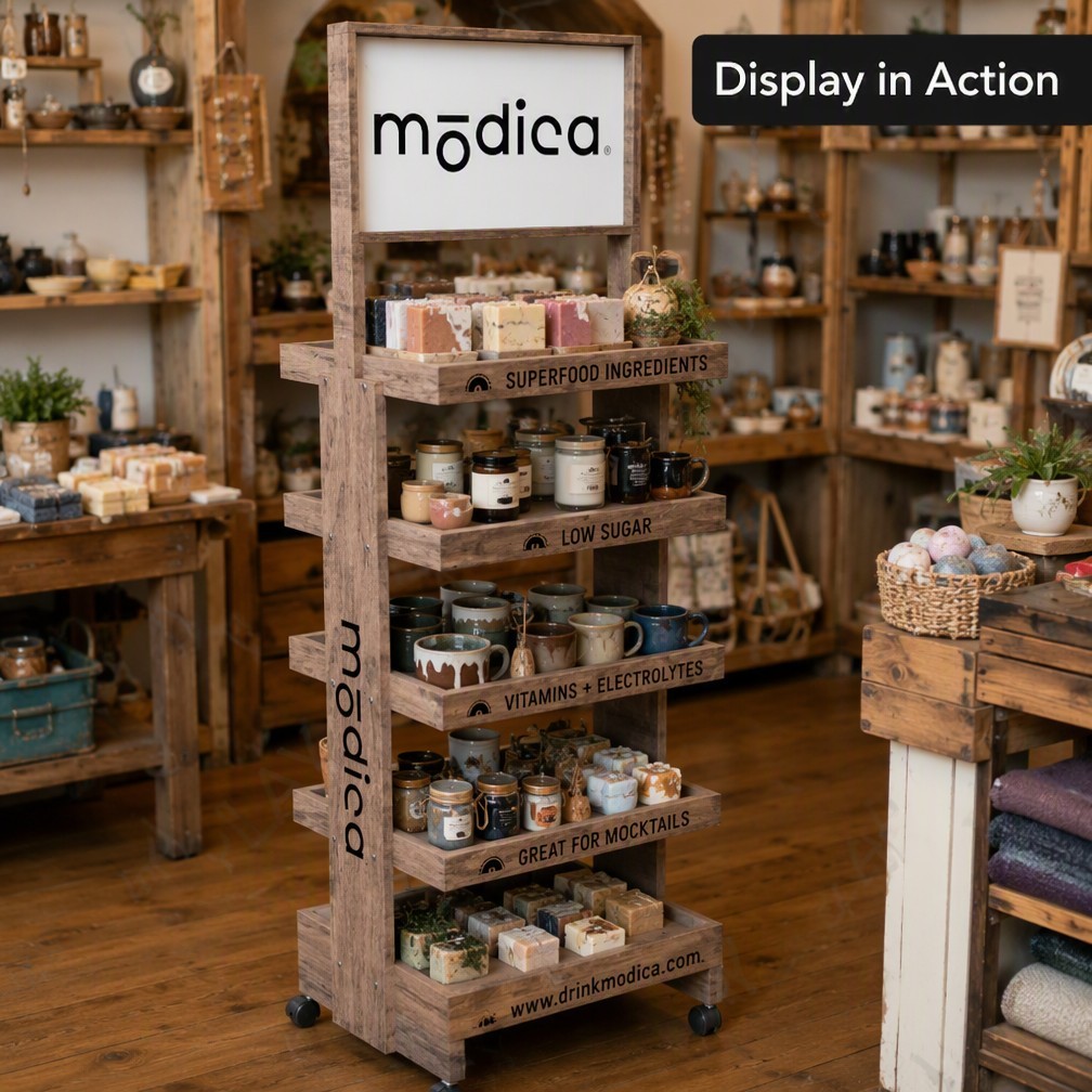 Customized Practical Natural Wood Display Shelf for Handmade Crafts Retail Shops Display Areas Outdoor Vendor Events OEM Logo — view 2