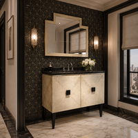 Meuble-lavabo de salle de bain autoportant Art Déco de luxe sur mesure avec plan de travail en marbre noir pour hôtel et villa