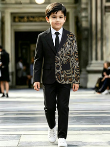<span class=keywords><strong>Costume</strong></span> de Cérémonie Noir Uni avec Paillettes Dorées Contrastantes pour Enfants, Anti-Plis, Tendance, Idéal pour Compétitions, Anniversaires et Remises de Diplômes - Product Image 1