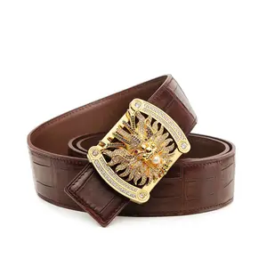 Cinturón de hebilla Lisa para hombre, cinturón de cuero de cocodrilo genuino para hombre, cinturón de boutique de moda de estilo coreano, venta al por mayor
