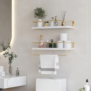Навесные полки 15,7 дюймов, комплект из 2 штук, настенные, с золотой вешалкой для полотенец, винтажные, сверхпрочные, долговечные, для хранения в ванной комнате - Product Image 3