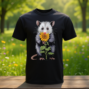 Opossum <b>Sunflower</b> T-<b>Shirt</b> Black Unisex Adult Size Medium Graphic Design - Product Image 3