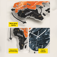 Reloj de Pared con Mapa del Mundo LED, Reloj de Arte con Mapa del Mundo en Acrílico, Funciona con Pilas, Apto para Sala de Estar, Oficina y Dormitorio