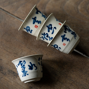 Chinese Style Porcelain <b>Tea</b> Cup With Blue Calligraphy Dehua Ceramic Tasting Cup For Gongfu <b>Tea</b> <b>Set</b> - Product Image 1