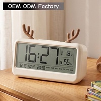 Jam Alarm Kalender Plastik Nordik Harga Pabrik, Bertenaga Baterai, Termometer Higrometer, Jam Digital Kamar Tidur Anak