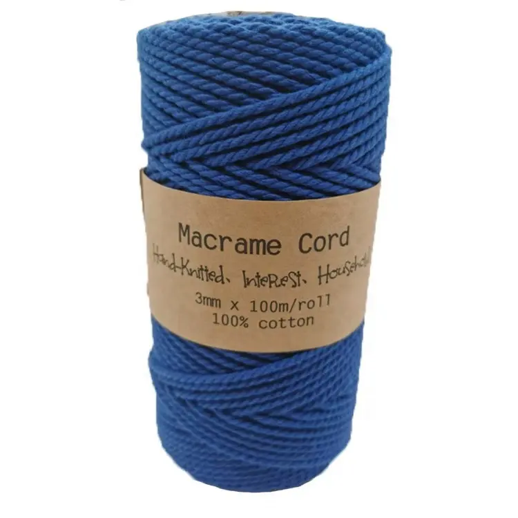 100M/Roll 100% Cotton Fabric 3mm Twisted Coloured Cotton Rope
