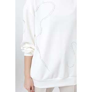 Sudadera Blanca para Mujer con Detalles de Pedrería, Manga Regular, Tejido de Punto 32117SWT - Product Image 1