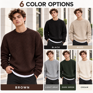 ODM High Quality <strong>Men</strong> Chunky Knit Crew <strong>Neck</strong> Sweater Oversized Loose Solid Brown Long Sleeve Thick Casual Pullover Warm Knitwear - Product Image 3