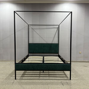 Struttura a baldacchino matrimoniale in metallo quadrato con testiera imbottita in tessuto <span class=keywords><strong>verde</strong></span> scuro, colore personalizzato, mobili per camera da <span class=keywords><strong>letto</strong></span> - Product Image 1
