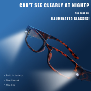 Gafas de Lectura Unisex con Luz LED Recargable, Montura Cuadrada Pequeña Negra, Económicas y a la Moda, Venta al Por Mayor - Product Image 3