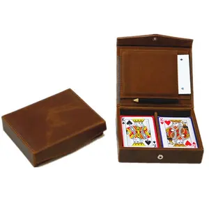 Custom leather poker case set for playing cards playing double card poker leather boxes