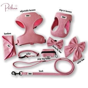 Set <span class=keywords><strong>Harness</strong></span> Anjing Premium Mewah Motif Twill Desainer Warna <span class=keywords><strong>Pink</strong></span> <span class=keywords><strong>Harness</strong></span> Anjing Anti Tarik Model Step-in Ukuran Kecil Set <span class=keywords><strong>Harness</strong></span> Tali Leher Hewan Peliharaan - Product Image 2