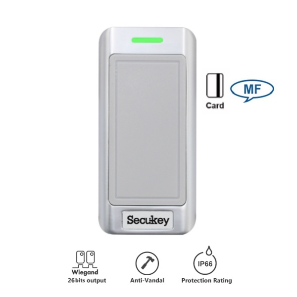 IP66 Metal Wiegand Reader Support 4 Bytes or 7 Bytes Recognize Card Automatically RFID Reader With External LED & Buzzer Control