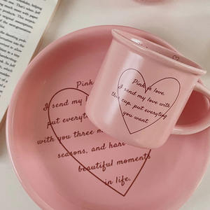 Corea Ins Girl Heart Pink Love <span class=keywords><strong>Vajilla</strong></span> de cerámica Juego de cubiertos creativo con letras en inglés - Product Image 3