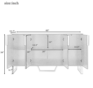 Modern Solid Wood <b>Sideboard</b> with Four Doors Metal Handles & Legs and Adjustable Shelves <b>for</b> <b>Kitchen</b> and Dining Rooms - Product Image 6