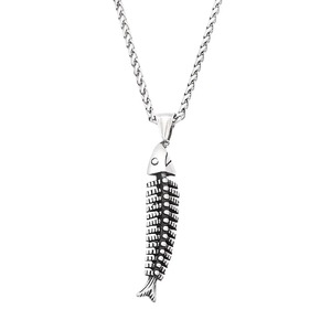 Yunnique Collier Pendentif Arête de Poisson en Acier Inoxydable, Style Punk Hip Hop Urbain Unisexe, Chaîne de Pull en Argent Tibétain 60cm - Product Image 5