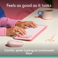 Teclado Mini Logitech POP Icon Keys, Plástico Rosa, Compacto, de Perfil Bajo, Teclas Personalizadas para PC, Mac, Laptop, Oficina, Hogar