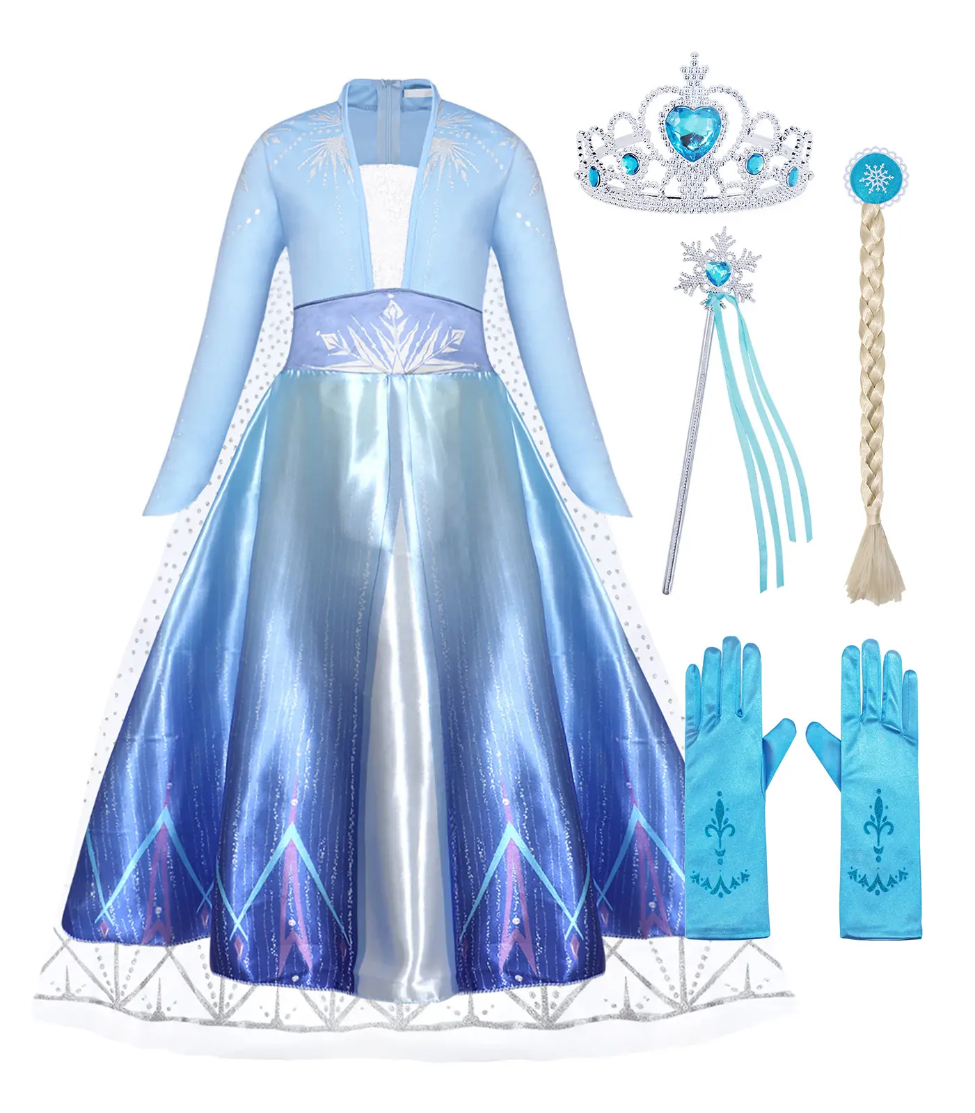 Hot Selling Girls Snow Queen Elsa Princess Dress Costume Kids Long Sleeve Birthday Party Halloween Carnival Cosplay Fancy Dress