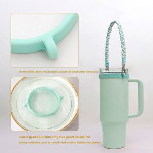 Handcrafted Woven <b>Ice</b> Scoop Water Bottle Bag Food Grade Silicone <b>Ring</b> 40oz for Tumbler Durable Outdoor Sports Carry Handle - Product Image 4