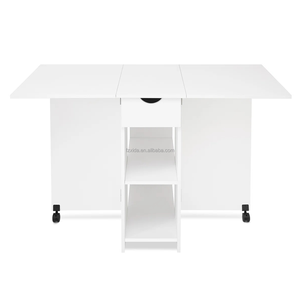 Modern Convertible Wooden Mobile Folding Dining <strong>Table</strong> 1 Drawer <strong>2</strong> Shelves <strong>for</strong> <strong>Kitchen</strong>/School/<strong>Small</strong> Space Hotel/Entry Use Portable - Product Image 3