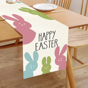 Cute Small <strong>Table</strong> Runners <strong>Easter</strong> <strong>Table</strong> Runner Rabbit Printed Linen Tablecloths for <strong>Cloth</strong> <strong>Tables</strong> - Product Image 1