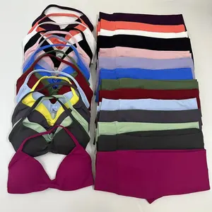 Set Yoga Tanpa Logo untuk Wanita, Set Legging Scrunch untuk Olahraga, Bra Olahraga Halter Bertali, Pakaian Fitness Gym, Set Olahraga 2 Potong - Product Image 2